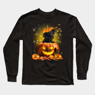 Black Labrador Spooky Halloween Pumpkin Dog Head Long Sleeve T-Shirt